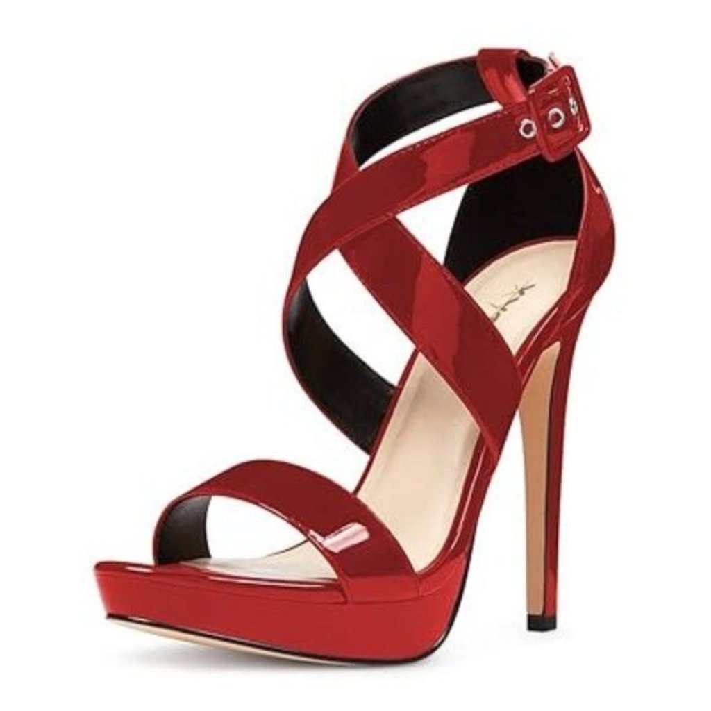 Xyd Sexy Low Platform High Heel Sandals Crossover Strappy Open Toe Pumps Patent